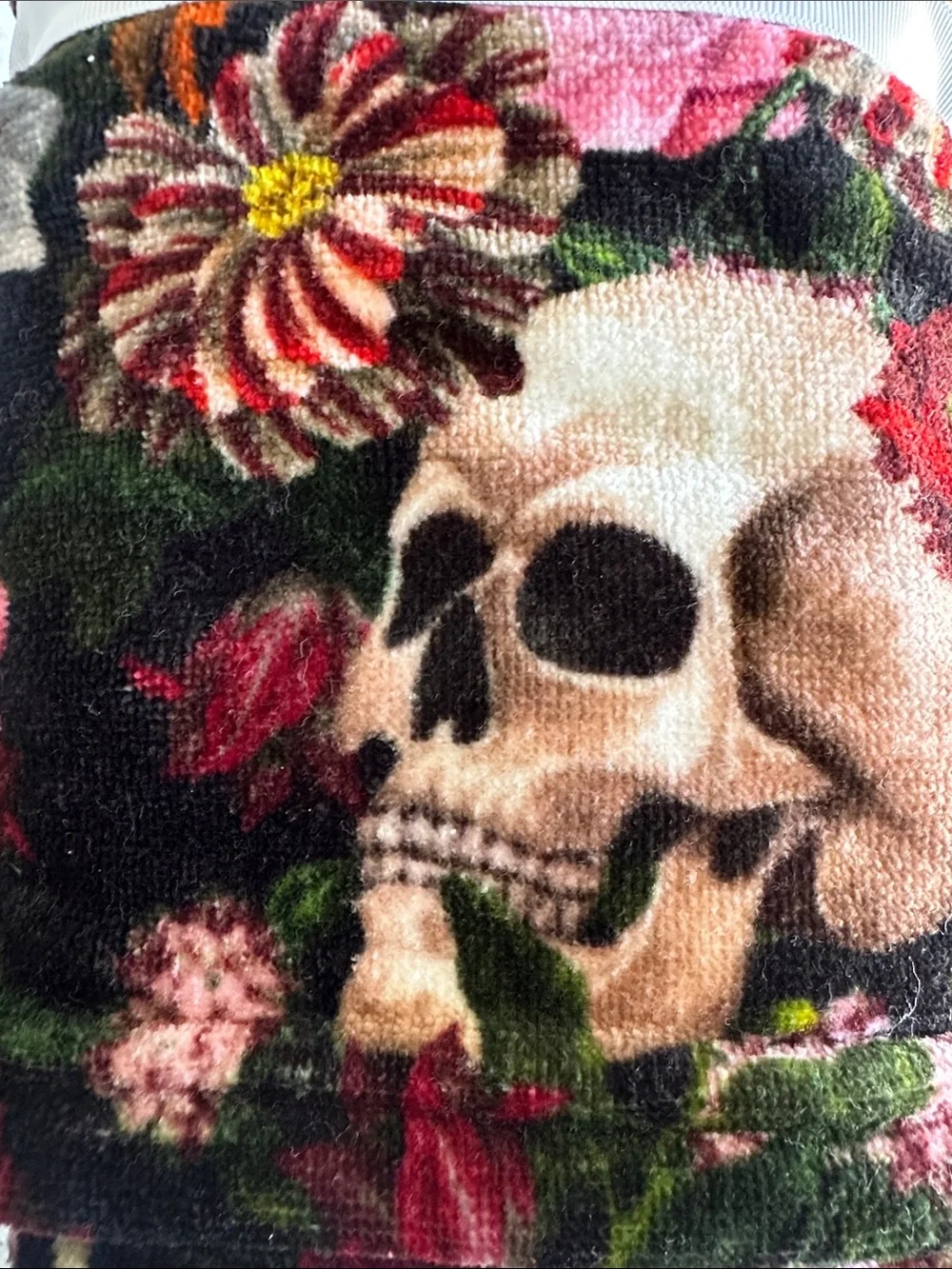 Caro Floral Skull Hand Towels set 2 - Black, Pink, Green